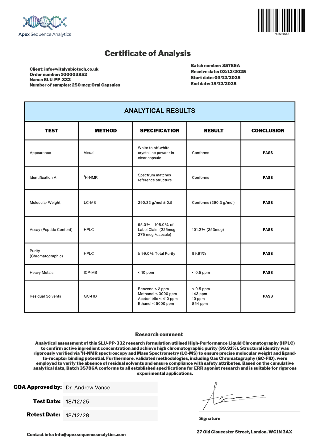 SLU-PP-332 | Metabolic Enhancer | 60 Capsules | 250mcg
