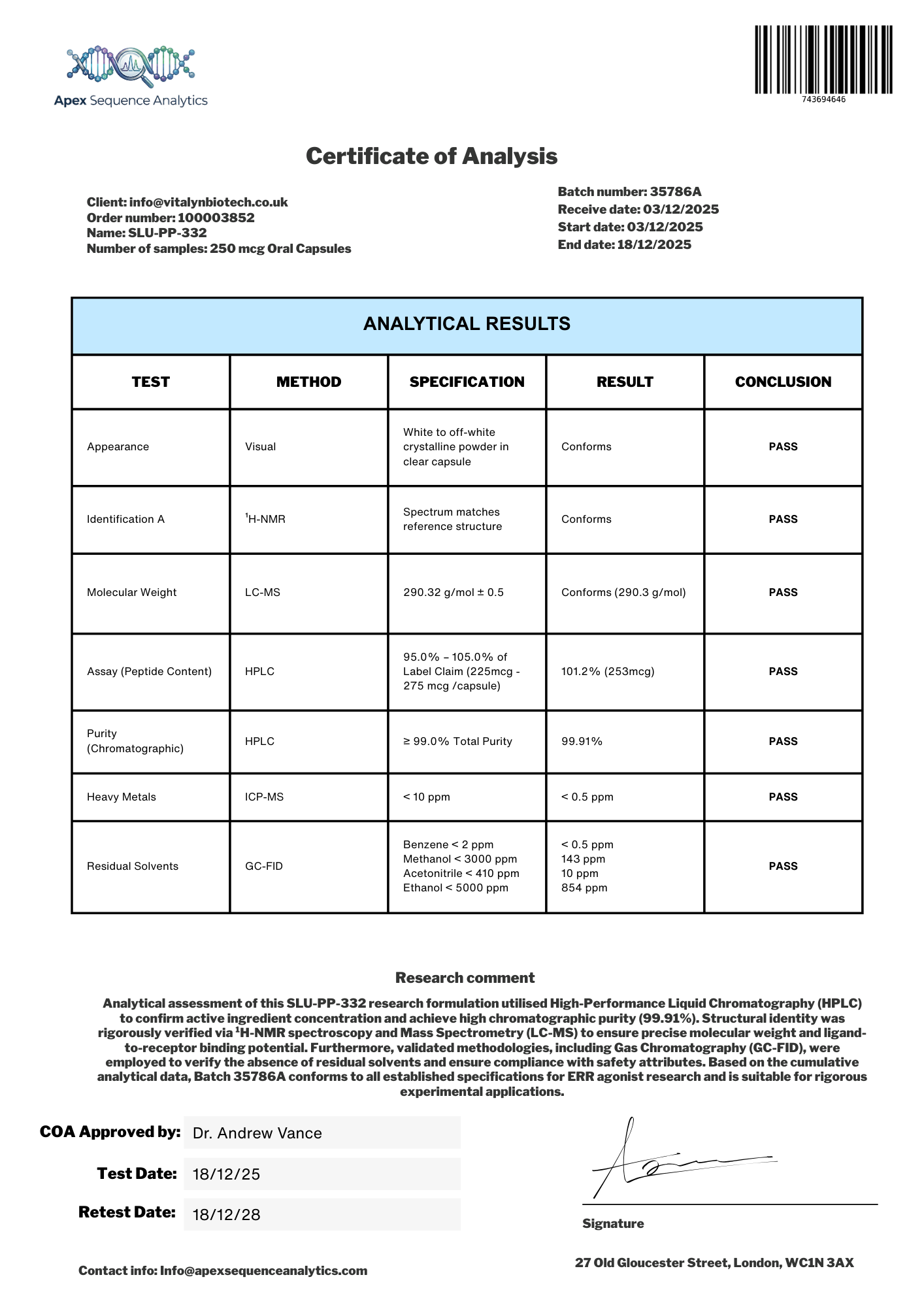 SLU-PP-332 | Metabolic Enhancer | 60 Capsules | 250mcg