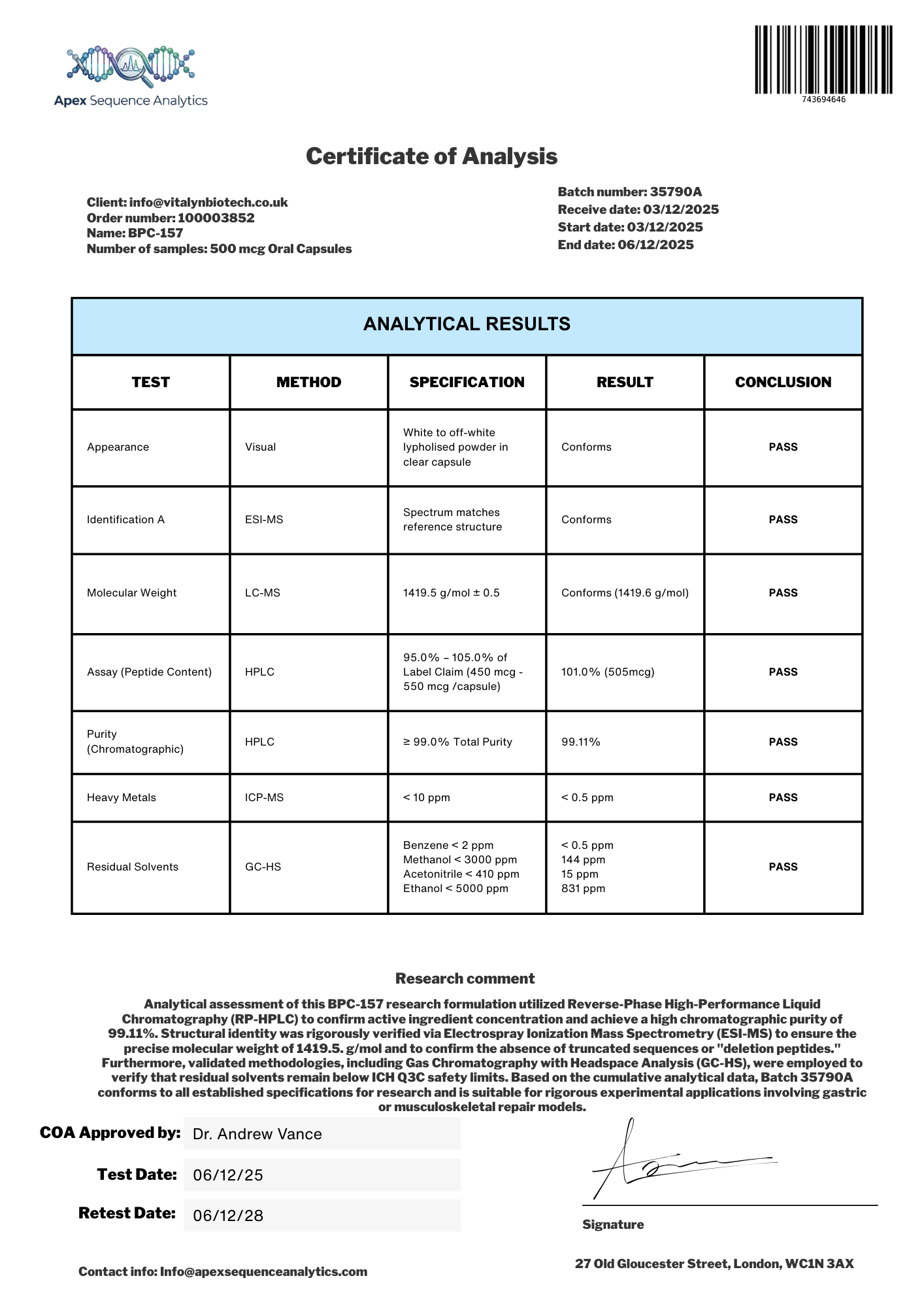 BPC-157 | Tendon & Ligament Repair | 60 Bioavailable Capsules | 500mcg