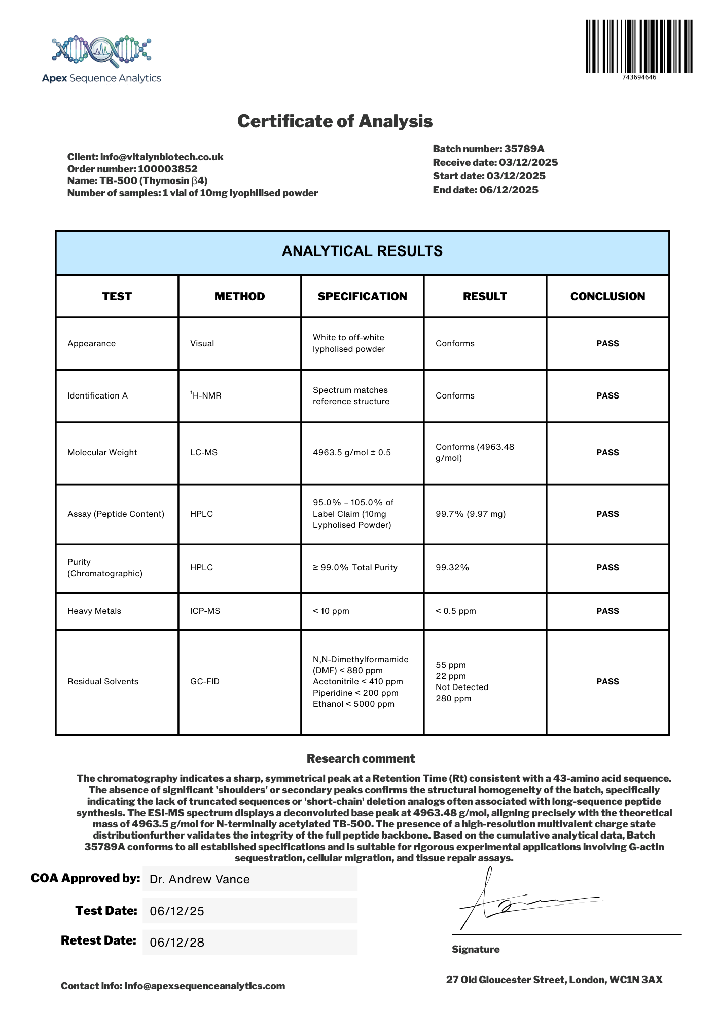 TB-500 | Cellular Regeneration | Research Grade Peptide